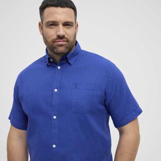 North Latitude Shirt Linen Cotton Short Sleeve Blue - Πουκάμισα - Aνδρικά πουκαμισα μεγαλα μεγάλα μεγέθη