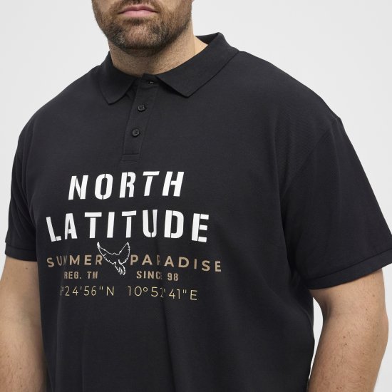 North Latitude Polo Pique Short Sleeve Black - Πόλο μπλουζάκια - Aνδρικά μπλουζακια πολο μεγάλα μεγέθη