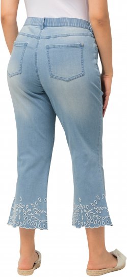 Ulla Popken Cropped Flared Eyelet Jeans Light Blue - Τζιν & Παντελόνια για Γυναίκες σε Μεγάλες Μεγέθη – Plus Size - 