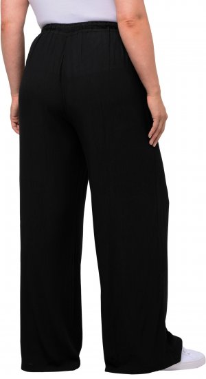 Ulla Popken Viscose Crinkle Drawstring Elastic Waist Pants Black - Τζιν & Παντελόνια για Γυναίκες σε Μεγάλες Μεγέθη – Plus Size - 