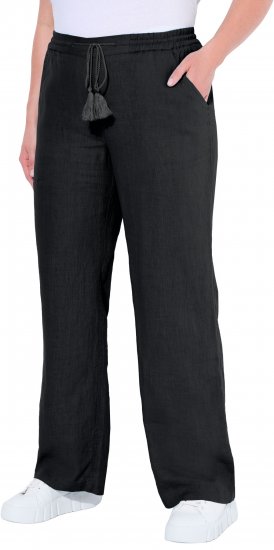Ulla Popken Drawstring Elastic Waist Mary Fit Linen Pants Black - Τζιν & Παντελόνια για Γυναίκες σε Μεγάλες Μεγέθη – Plus Size - 