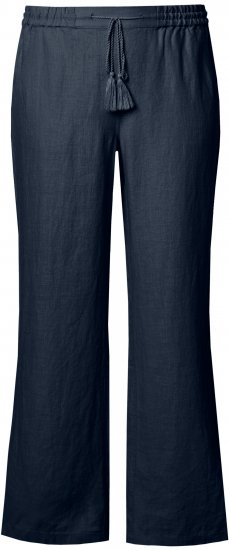 Ulla Popken Drawstring Elastic Waist Mary Fit Linen Pants Navy - Τζιν & Παντελόνια για Γυναίκες σε Μεγάλες Μεγέθη – Plus Size - 