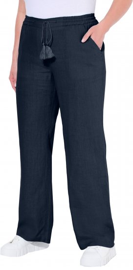 Ulla Popken Drawstring Elastic Waist Mary Fit Linen Pants Navy - Τζιν & Παντελόνια για Γυναίκες σε Μεγάλες Μεγέθη – Plus Size - 