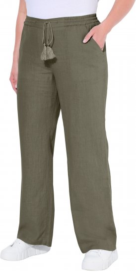 Ulla Popken Drawstring Elastic Waist Mary Fit Linen Pants Loden Green - Τζιν & Παντελόνια για Γυναίκες σε Μεγάλες Μεγέθη – Plus Size - 