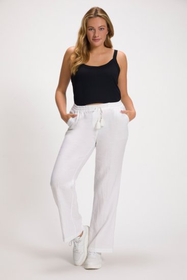 Ulla Popken Drawstring Elastic Waist Mary Fit Linen Pants Snow White - Τζιν & Παντελόνια για Γυναίκες σε Μεγάλες Μεγέθη – Plus Size - 