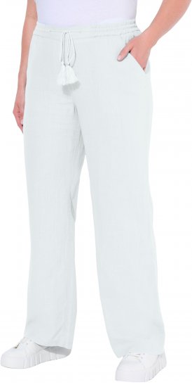 Ulla Popken Drawstring Elastic Waist Mary Fit Linen Pants Snow White - Τζιν & Παντελόνια για Γυναίκες σε Μεγάλες Μεγέθη – Plus Size - 