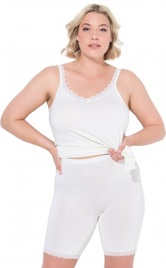 Ulla Popken Lace Hem Stretch Viscose Knit Bicycle Length Lounge Shorts White - Τζιν & Παντελόνια για Γυναίκες σε Μεγάλες Μεγέθη – Plus Size - 