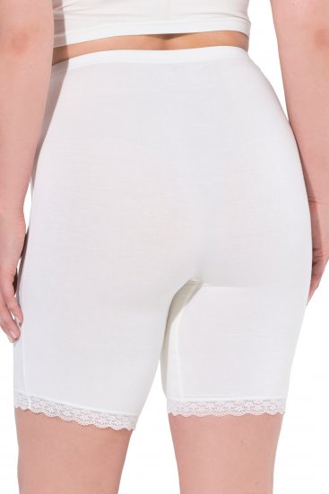 Ulla Popken Lace Hem Stretch Viscose Knit Bicycle Length Lounge Shorts White - Τζιν & Παντελόνια για Γυναίκες σε Μεγάλες Μεγέθη – Plus Size - 