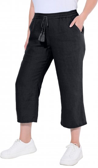 Ulla Popken Cool Linen Elastic Waist Capri Pants Black - Τζιν & Παντελόνια για Γυναίκες σε Μεγάλες Μεγέθη – Plus Size - 