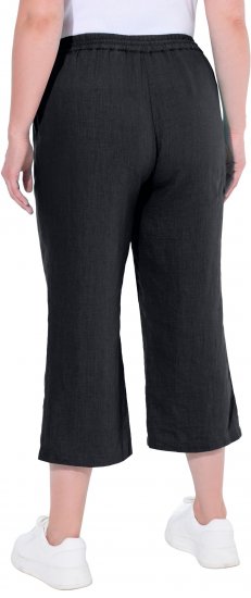 Ulla Popken Cool Linen Elastic Waist Capri Pants Black - Τζιν & Παντελόνια για Γυναίκες σε Μεγάλες Μεγέθη – Plus Size - 