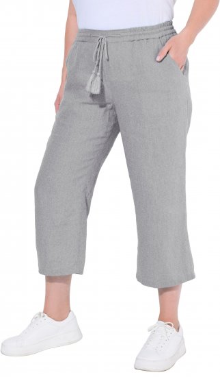 Ulla Popken Cool Linen Elastic Waist Capri Pants Light Grey Melange - Τζιν & Παντελόνια για Γυναίκες σε Μεγάλες Μεγέθη – Plus Size - 