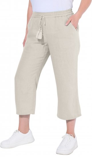 Ulla Popken Cool Linen Elastic Waist Capri Pants Brown - Τζιν & Παντελόνια για Γυναίκες σε Μεγάλες Μεγέθη – Plus Size - 