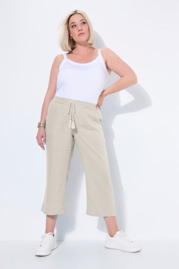 Ulla Popken Cool Linen Elastic Waist Capri Pants Brown - Τζιν & Παντελόνια για Γυναίκες σε Μεγάλες Μεγέθη – Plus Size - 