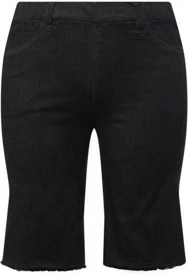 Ulla Popken Frayed Hemline Elastic Waistband Bermuda Shorts Black - Τζιν & Παντελόνια για Γυναίκες σε Μεγάλες Μεγέθη – Plus Size - 