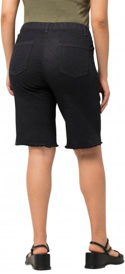 Ulla Popken Frayed Hemline Elastic Waistband Bermuda Shorts Black - Τζιν & Παντελόνια για Γυναίκες σε Μεγάλες Μεγέθη – Plus Size - 