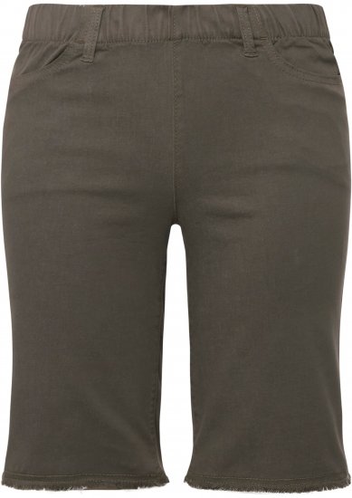 Ulla Popken Frayed Hemline Elastic Waistband Bermuda Shorts Loden Green - Τζιν & Παντελόνια για Γυναίκες σε Μεγάλες Μεγέθη – Plus Size - 
