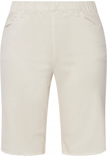 Ulla Popken Frayed Hemline Elastic Waistband Bermuda Shorts White - Τζιν & Παντελόνια για Γυναίκες σε Μεγάλες Μεγέθη – Plus Size - 