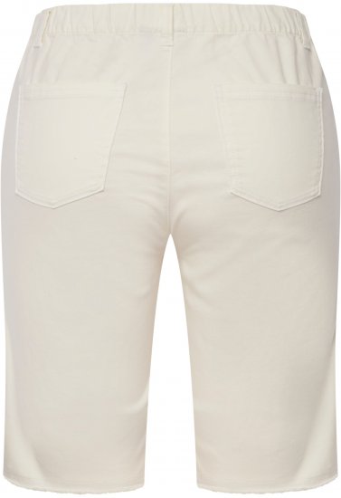 Ulla Popken Frayed Hemline Elastic Waistband Bermuda Shorts White - Τζιν & Παντελόνια για Γυναίκες σε Μεγάλες Μεγέθη – Plus Size - 