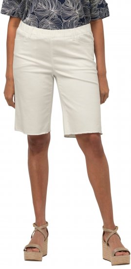 Ulla Popken Frayed Hemline Elastic Waistband Bermuda Shorts White - Τζιν & Παντελόνια για Γυναίκες σε Μεγάλες Μεγέθη – Plus Size - 