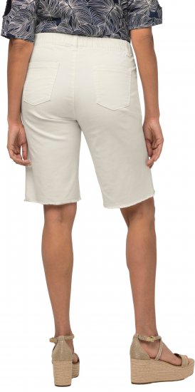 Ulla Popken Frayed Hemline Elastic Waistband Bermuda Shorts White - Τζιν & Παντελόνια για Γυναίκες σε Μεγάλες Μεγέθη – Plus Size - 