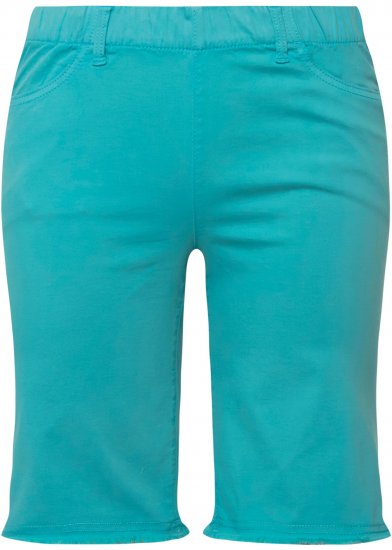 Ulla Popken Frayed Hemline Elastic Waistband Bermuda Shorts Bright Turquoise - Τζιν & Παντελόνια για Γυναίκες σε Μεγάλες Μεγέθη – Plus Size - 
