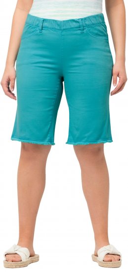 Ulla Popken Frayed Hemline Elastic Waistband Bermuda Shorts Bright Turquoise - Τζιν & Παντελόνια για Γυναίκες σε Μεγάλες Μεγέθη – Plus Size - 