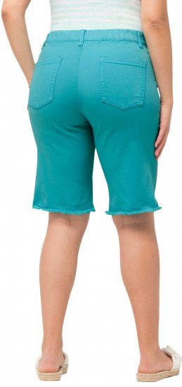 Ulla Popken Frayed Hemline Elastic Waistband Bermuda Shorts Bright Turquoise - Τζιν & Παντελόνια για Γυναίκες σε Μεγάλες Μεγέθη – Plus Size - 