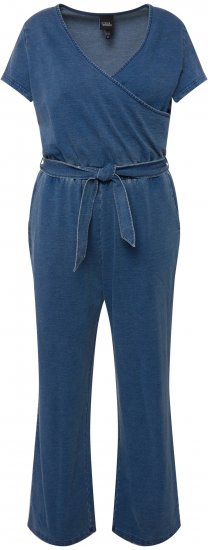 Ulla Popken Wrap Look Short Sleeve Denim Jumpsuit Blue - Τζιν & Παντελόνια για Γυναίκες σε Μεγάλες Μεγέθη – Plus Size - 