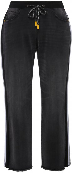 Ulla Popken Side Stripe Stretch Fit Boyfriend Jeans Black - Τζιν & Παντελόνια για Γυναίκες σε Μεγάλες Μεγέθη – Plus Size - 