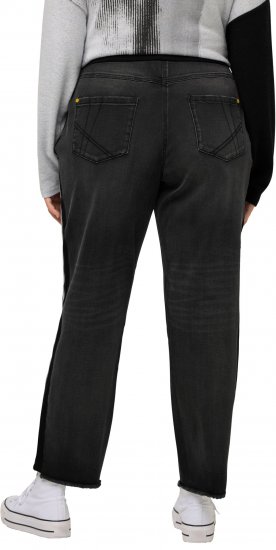 Ulla Popken Side Stripe Stretch Fit Boyfriend Jeans Black - Τζιν & Παντελόνια για Γυναίκες σε Μεγάλες Μεγέθη – Plus Size - 