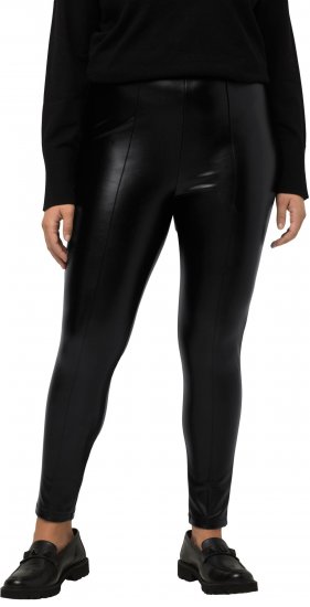 Ulla Popken Faux Leather Leggings Black - Τζιν & Παντελόνια για Γυναίκες σε Μεγάλες Μεγέθη – Plus Size - 