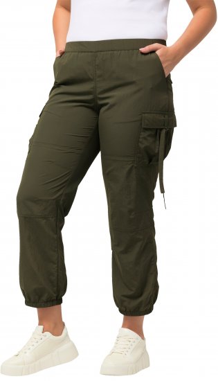 Ulla Popken Elastic Waist Cargo Pants Olives Grey - Τζιν & Παντελόνια για Γυναίκες σε Μεγάλες Μεγέθη – Plus Size - 