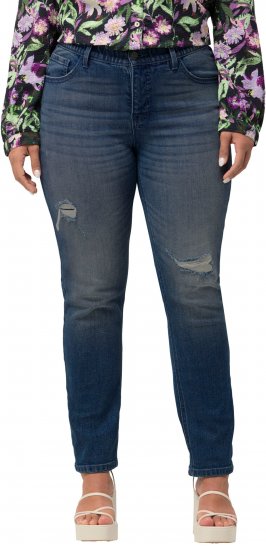 Ulla Popken Sammy Destroy 5 Pocket Jeans Blue Denim - Τζιν & Παντελόνια για Γυναίκες σε Μεγάλες Μεγέθη – Plus Size - 