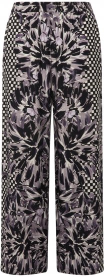 Ulla Popken Checkered Floral Elastic Waist Palazzo Paints Black - Τζιν & Παντελόνια για Γυναίκες σε Μεγάλες Μεγέθη – Plus Size - 