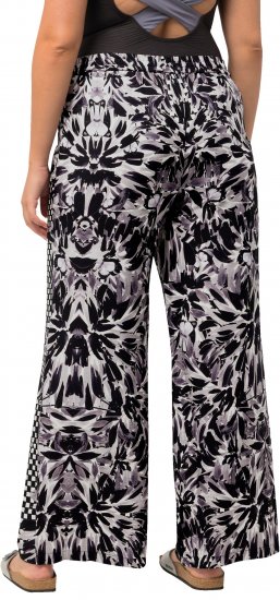 Ulla Popken Checkered Floral Elastic Waist Palazzo Paints Black - Τζιν & Παντελόνια για Γυναίκες σε Μεγάλες Μεγέθη – Plus Size - 