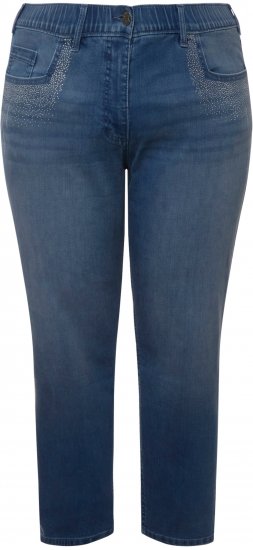 Ulla Popken Rhinestone Detail Stretch Fit Skinny Jeans Blue Denim - Τζιν & Παντελόνια για Γυναίκες σε Μεγάλες Μεγέθη – Plus Size - 
