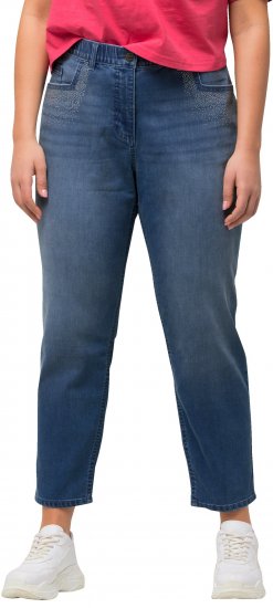 Ulla Popken Rhinestone Detail Stretch Fit Skinny Jeans Blue Denim - Τζιν & Παντελόνια για Γυναίκες σε Μεγάλες Μεγέθη – Plus Size - 