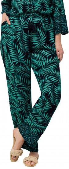 Ulla Popken Palm Leaf Print Elastic Waist Pants Navy - Τζιν & Παντελόνια για Γυναίκες σε Μεγάλες Μεγέθη – Plus Size - 