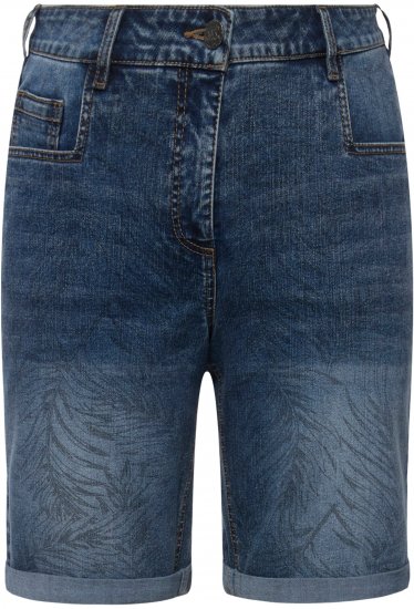 Ulla Popken Palm Print Denim Bermuda Shorts Blue Denim - Τζιν & Παντελόνια για Γυναίκες σε Μεγάλες Μεγέθη – Plus Size - 