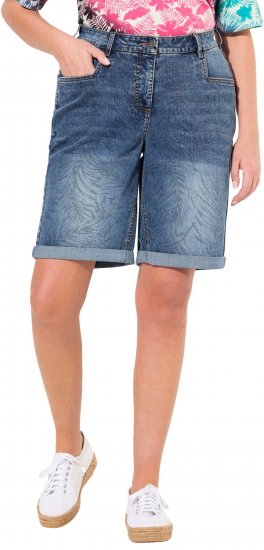 Ulla Popken Palm Print Denim Bermuda Shorts Blue Denim - Τζιν & Παντελόνια για Γυναίκες σε Μεγάλες Μεγέθη – Plus Size - 