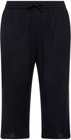 Ulla Popken Cropped Linen Blend Elastic Waist Pants Navy - Τζιν & Παντελόνια για Γυναίκες σε Μεγάλες Μεγέθη – Plus Size - 
