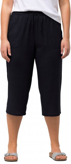 Ulla Popken Cropped Linen Blend Elastic Waist Pants Navy - Τζιν & Παντελόνια για Γυναίκες σε Μεγάλες Μεγέθη – Plus Size - 