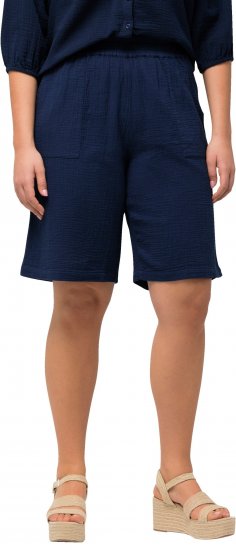 Ulla Popken Muslin Elastic Waist Wide Leg Shorts Blue - Τζιν & Παντελόνια για Γυναίκες σε Μεγάλες Μεγέθη – Plus Size - 