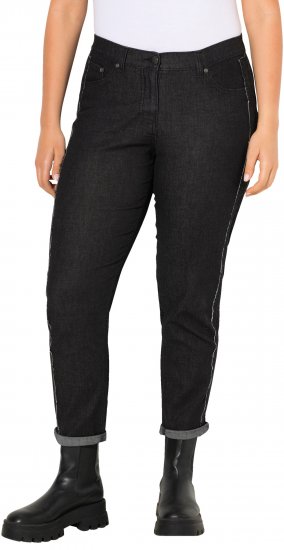 Ulla Popken Raw Denim Stripe Stretch Fit Jeans Black - Τζιν & Παντελόνια για Γυναίκες σε Μεγάλες Μεγέθη – Plus Size - 