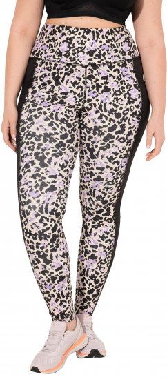 Ulla Popken Leopard Print Quick Drying Leggings Black - Τζιν & Παντελόνια για Γυναίκες σε Μεγάλες Μεγέθη – Plus Size - 