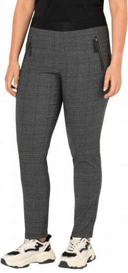 Ulla Popken Plaid Elastic Waist Tapered Leg Pants Black - Τζιν & Παντελόνια για Γυναίκες σε Μεγάλες Μεγέθη – Plus Size - 