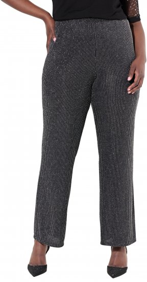 Ulla Popken Sparkling Pinstripe Elastic Waist Pants Black - Τζιν & Παντελόνια για Γυναίκες σε Μεγάλες Μεγέθη – Plus Size - 