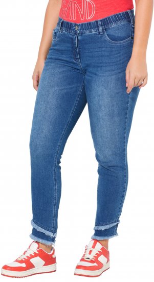 Ulla Popken Double Fringe Hem Stretch Fit Jeans Denim Blue - Τζιν & Παντελόνια για Γυναίκες σε Μεγάλες Μεγέθη – Plus Size - 