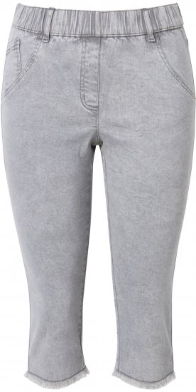 Ulla Popken Denim Fringed Hem Capris Grey - Τζιν & Παντελόνια για Γυναίκες σε Μεγάλες Μεγέθη – Plus Size - 