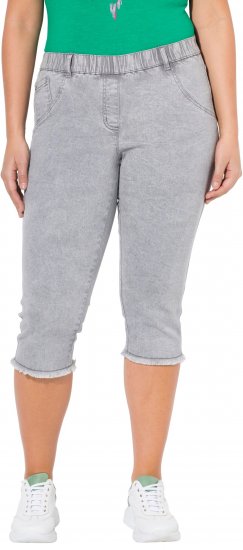 Ulla Popken Denim Fringed Hem Capris Grey - Τζιν & Παντελόνια για Γυναίκες σε Μεγάλες Μεγέθη – Plus Size - 